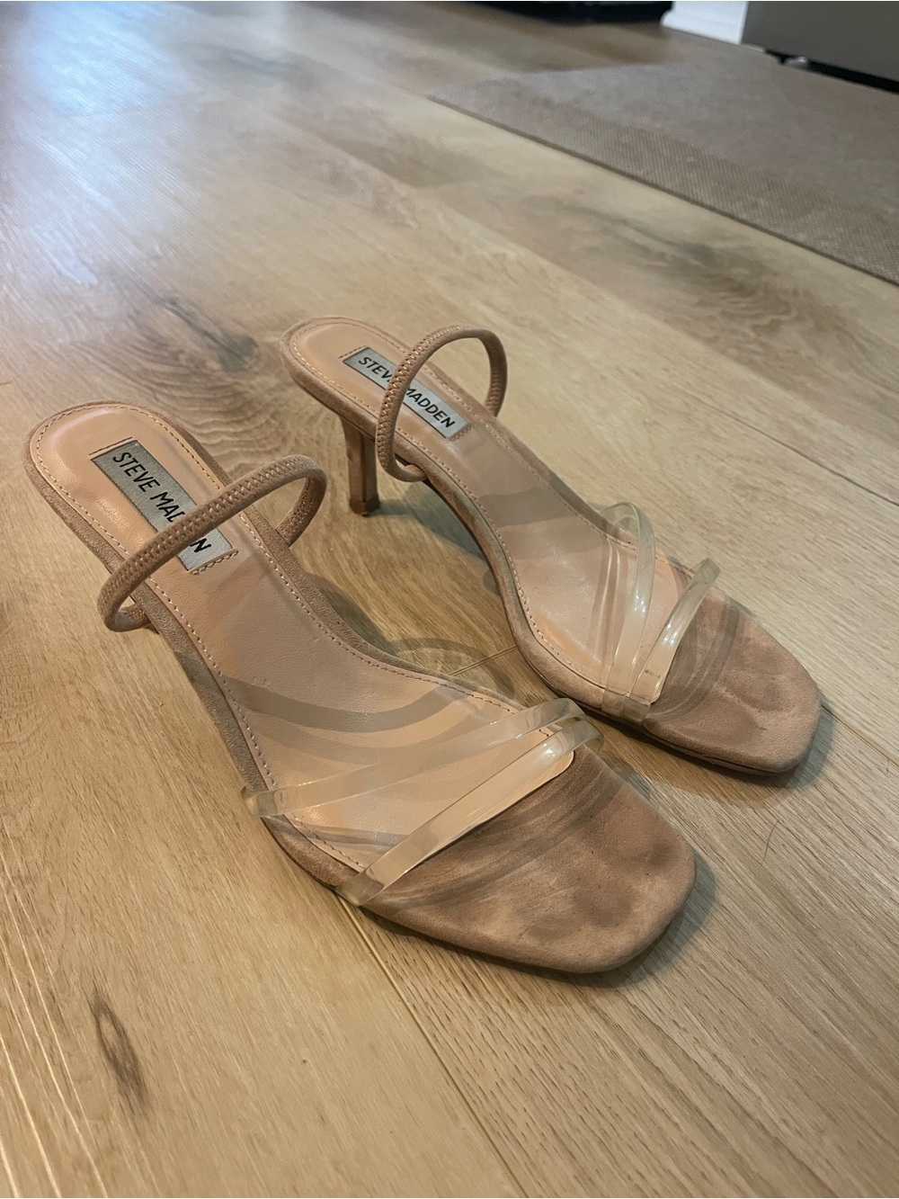 Steve Madden Loft Heeled Sandals, Clear Straps and Beige